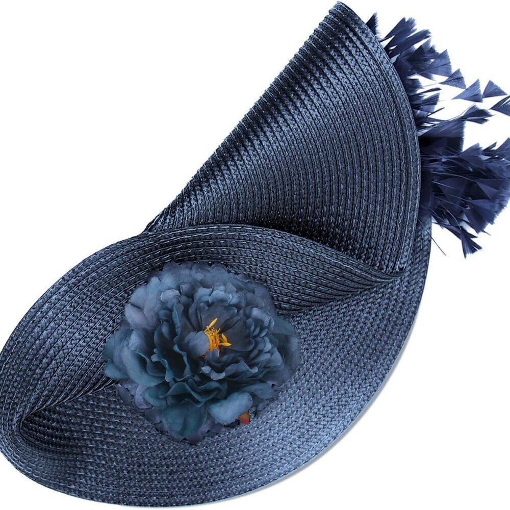 Women's Fascinator Hat Woven Fabric Floral Feathers Derby Tea Party Accessory
